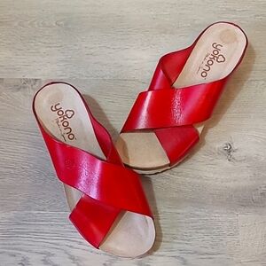 Yokono womens leather wedge heels sandals made in Spain 8 NEW